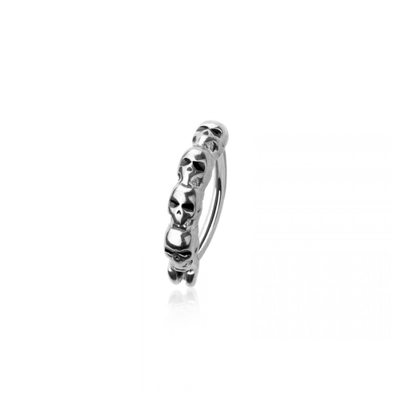 Skull Lined Hinged Curved Bar Clicker Belly Button Ring – 316L Stainless Steel Gold