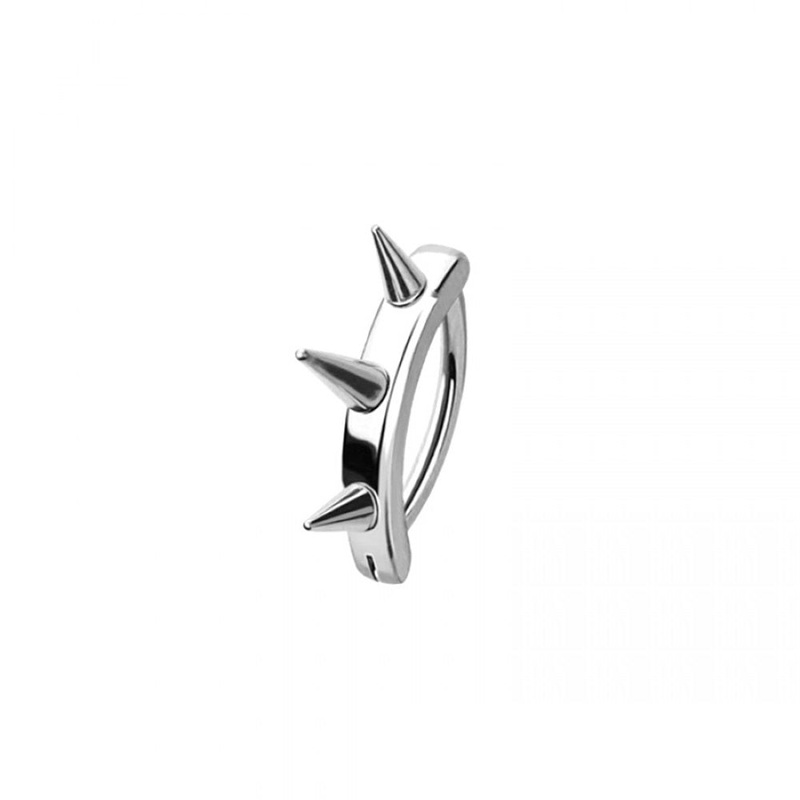 Spike Lined Hinged Curved Bar Belly Button Ring – 316L Stainless Steel Gold
