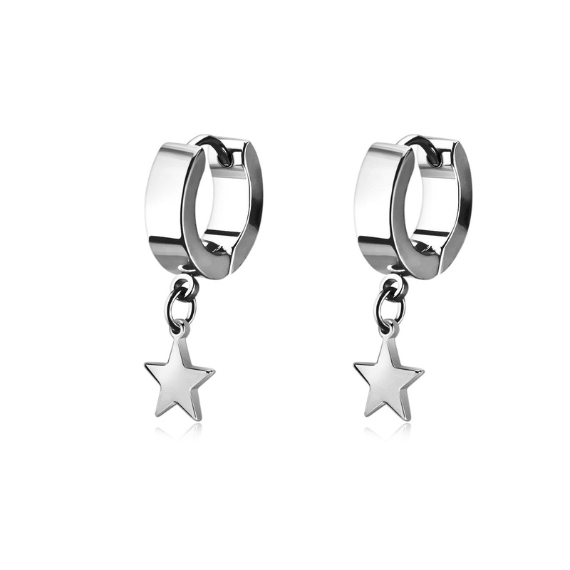 Star Dangling Huggie Hoop Earrings – Pair – Stainless Steel