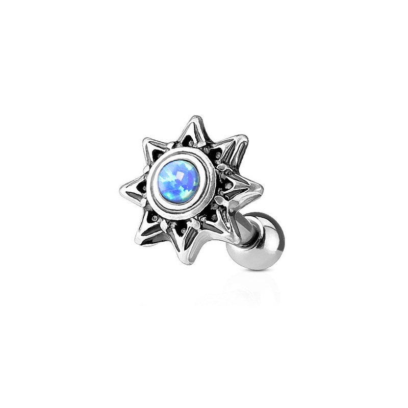 Synthetic Opal Tribal Sun Barbell – 316L Stainless Steel Blue