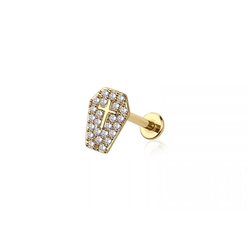 Threadless Push-In CZ Crystal Coffin Top Flat Back Stud – 316L Stainless Steel Black
