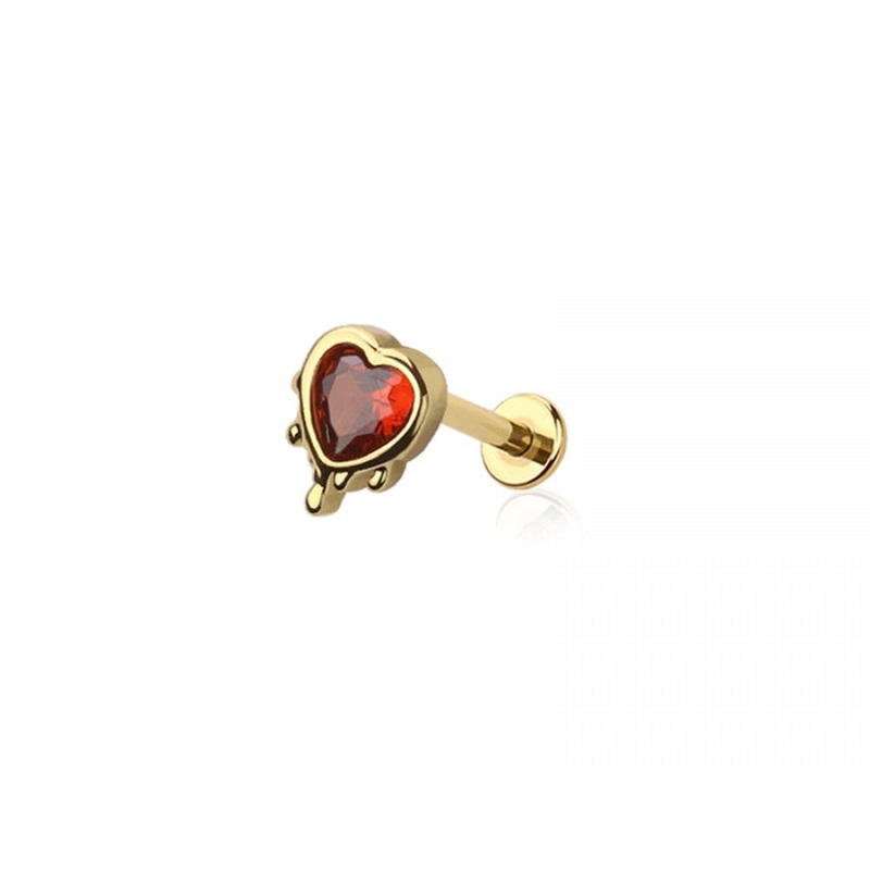 Threadless Push-In Red CZ Crystal Bleeding Heart Top Flat Back Stud – 316L Stainless Steel Black
