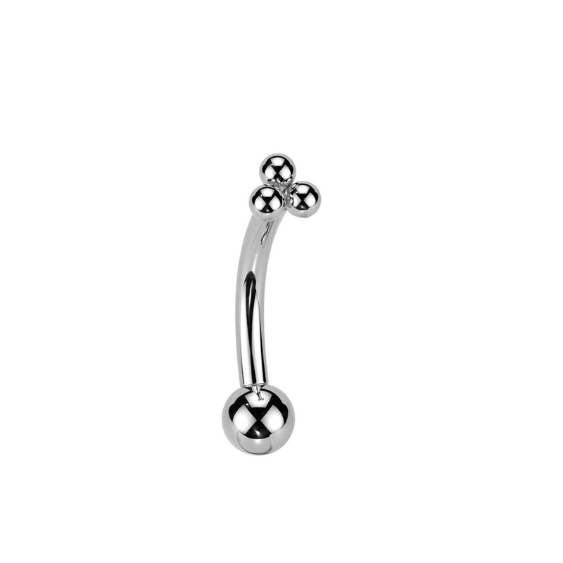 Threadless Push-In Triple Ball Cluster Top Eyebrow Curved Barbell – ASTM F-136 Implant Grade Titanium Gold