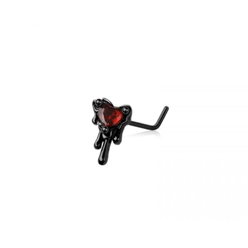 Black Melting Red Heart Top L-Bend Nose Stud – 316L Stainless Steel