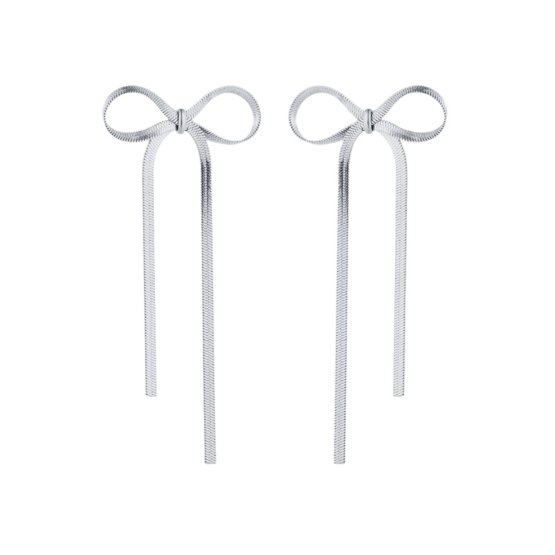 Long Bow Earrings – Pair – Stainless Steel Gold