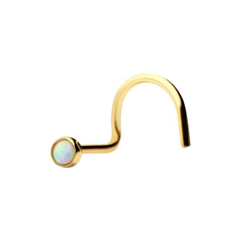 Bezel Set Synthetic Opal Nose Screw – 14kt Gold