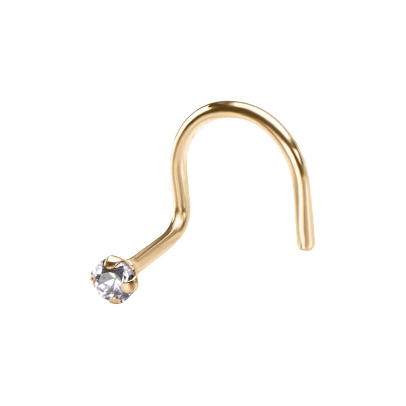 Clear CZ Gem Top Nose Screw – 14kt Gold
