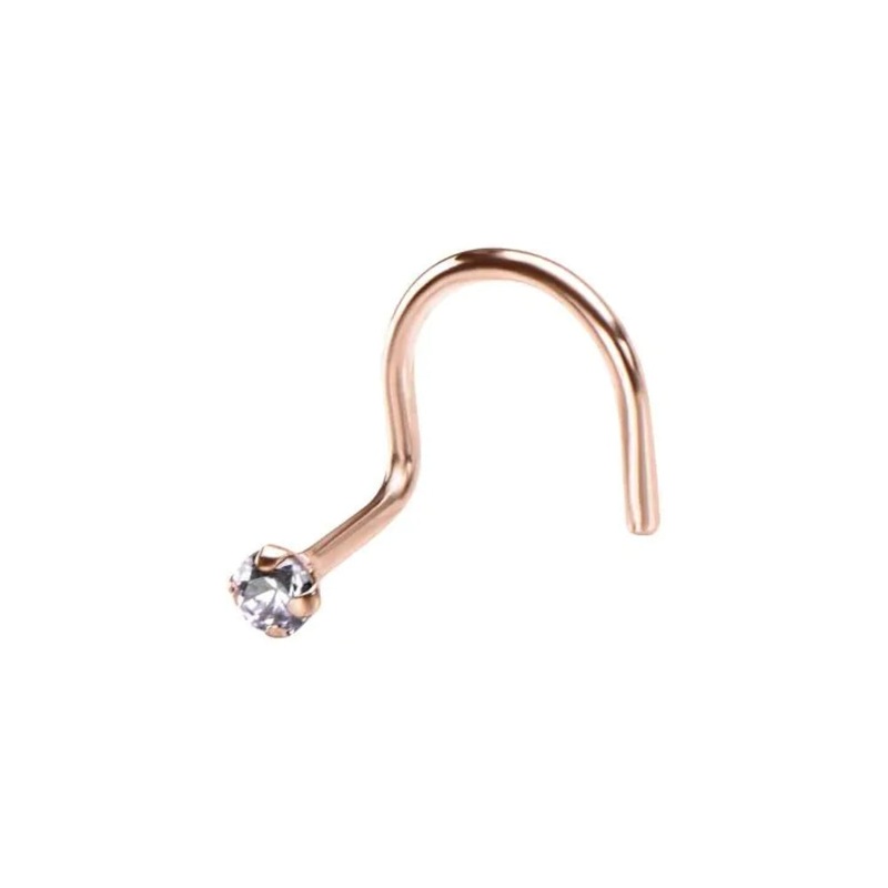 Clear CZ Gem Top Nose Screw – 14kt Rose Gold