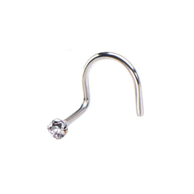 Clear CZ Gem Top Nose Screw – 14kt White Gold
