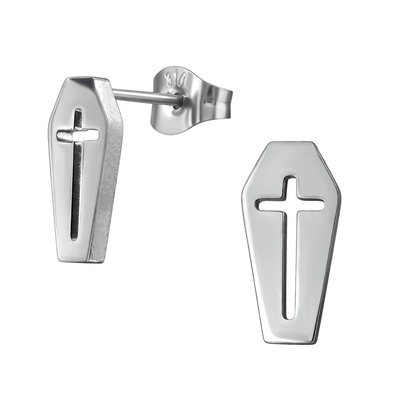 Coffin Stud Earrings – Pair – Stainless Steel