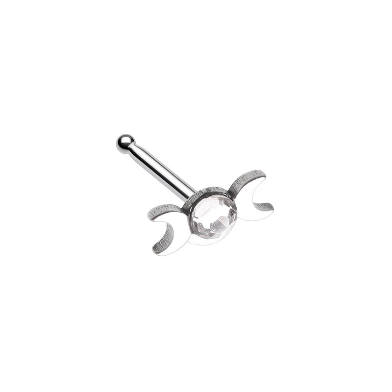 Crystal Double Crescent Moon Nose Bone Stud – 316L Stainless Steel