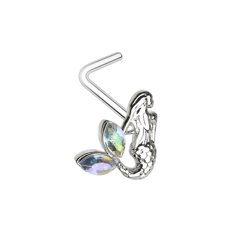 CZ Crystal Mermaid L-Bend Nose Stud – 316L Stainless Steel