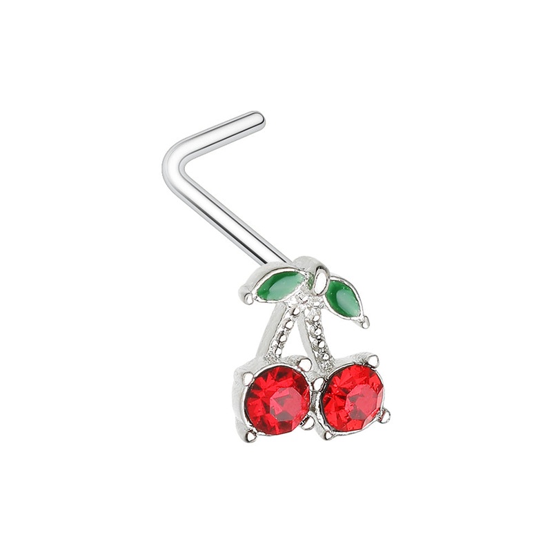 CZ Crystal Red Cherry L-Bend Nose Stud – 316L Stainless Steel