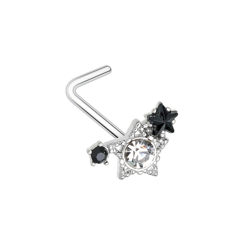CZ Crystal Star Cluster L-Bend Nose Stud – 316L Stainless Steel