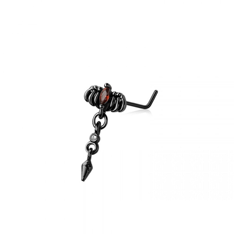 Death Crow with Dangling Spike L-Bend Nose Stud – 316L Stainless Steel
