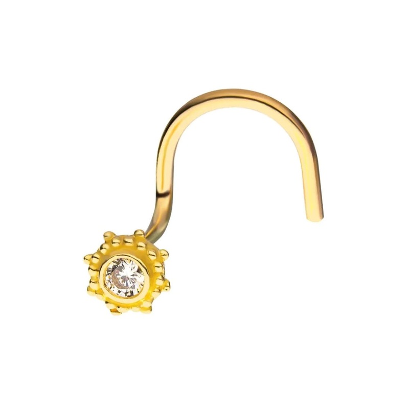 Gold Sun Clear CZ Nose Screw – 14kt Gold
