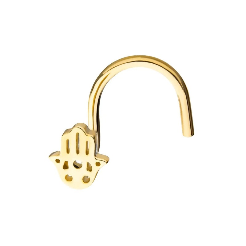 Hamsa Hand Nose Screw – 14kt Gold
