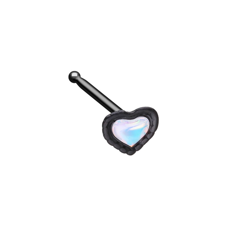 Heart Moonstone Nose Bone Stud – Black 316L Stainless Steel