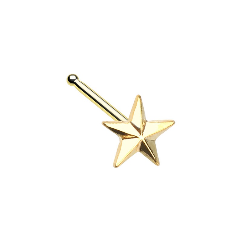 Nautical Star Nose Bone Stud – 316L Stainless Steel Gold