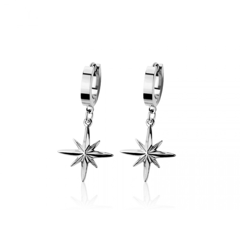 North Star Dangling Huggie Hoop Earrings – Pair – 316L Stainless Steel Gold