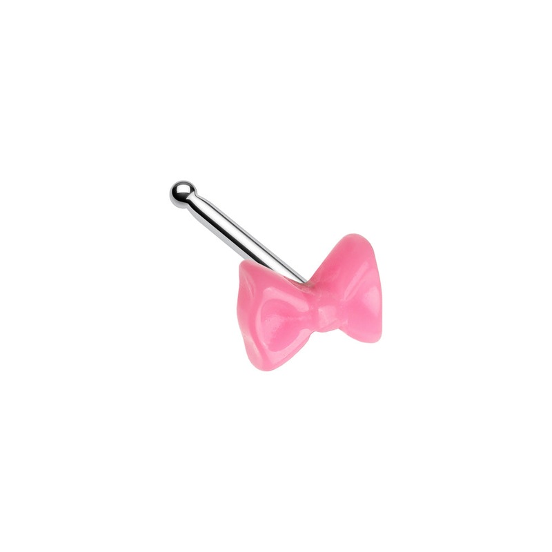 Pink Bow Nose Bone Stud – 316L Stainless Steel