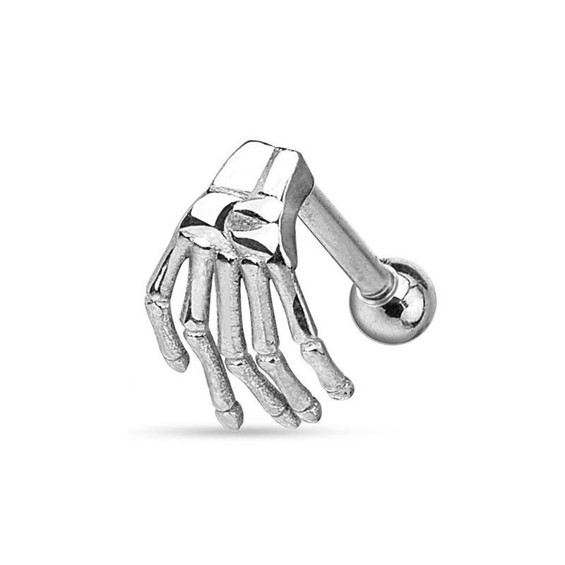 Skeleton Hand Barbell Piercing Stud – Surgical Steel Black