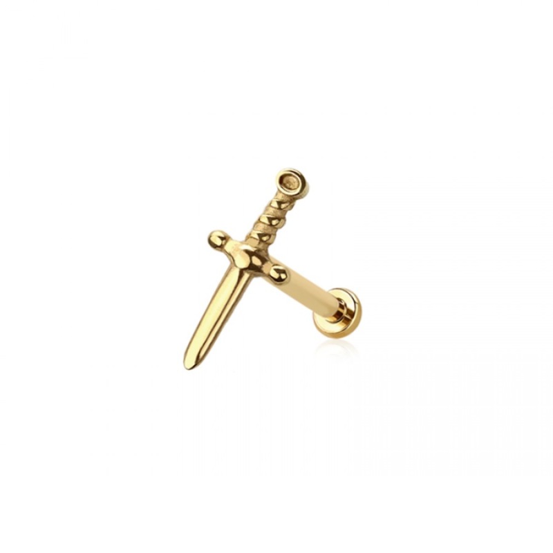 Threadless Push In Dagger Flat Back Stud – 316L Stainless Steel Gold