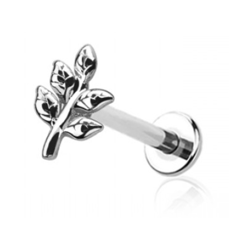 Threadless Push In Leaf Sprig Flat Back Stud – 316L Stainless Steel Gold
