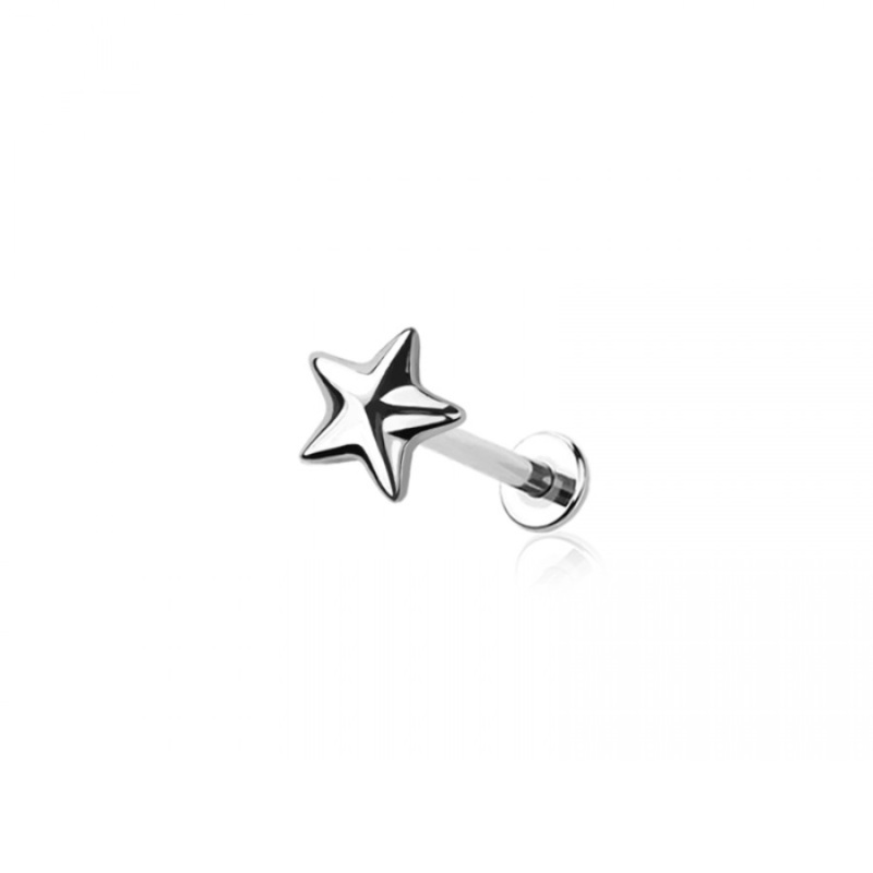 Threadless Push In Star Flat Back Stud – 316L Stainless Steel Gold