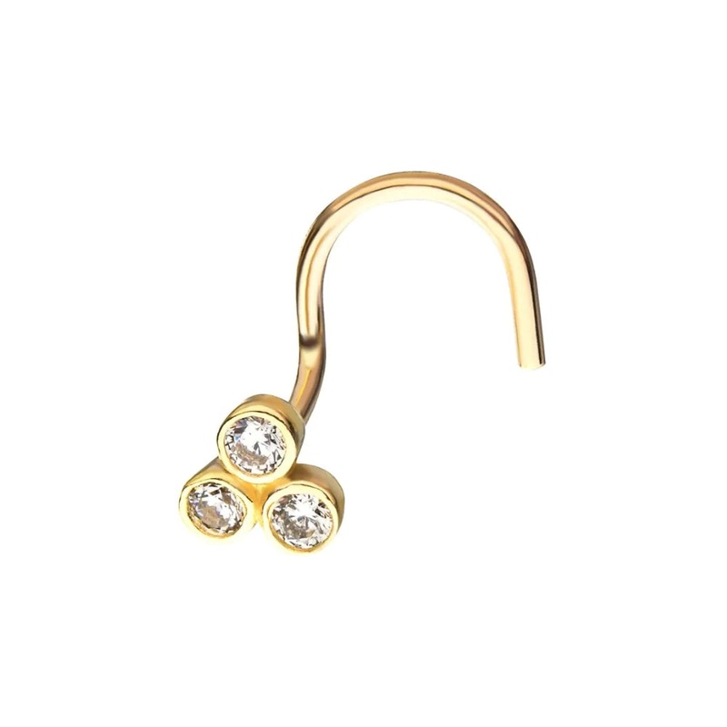 Trinity Round CZ Nose Screw – 14kt Gold