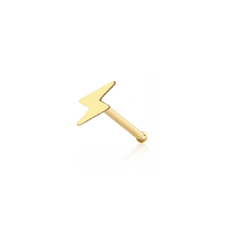 Lightning Bolt Nose Bone Stud – 316L Stainless Steel Gold