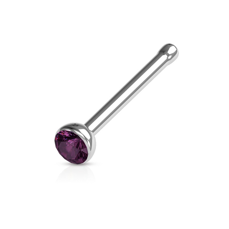 Press Fit CZ Crystal Gem Nose Bone Stud – Stainless Steel Purple
