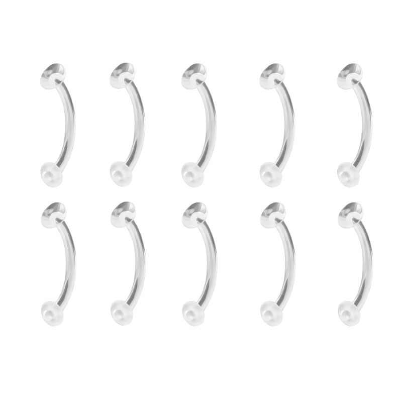 Set of 10 Clear Acrylic Flexible Curved Eyebrow Ring Piercing Retainers