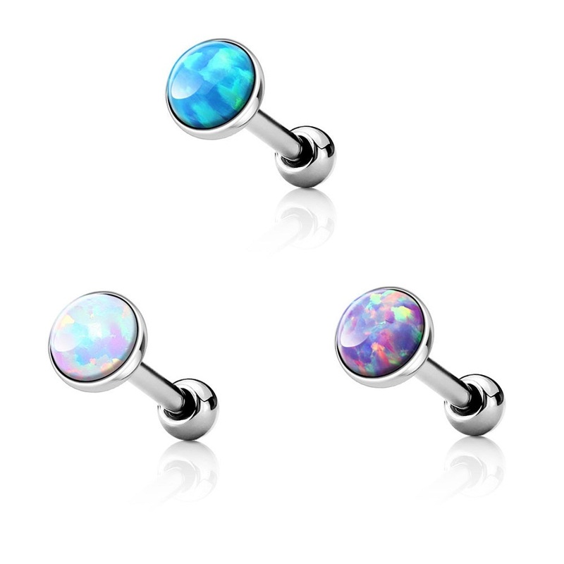 Set of 3 Opal Set Flat Top Barbells – 316L Surgical Steel 3mm
