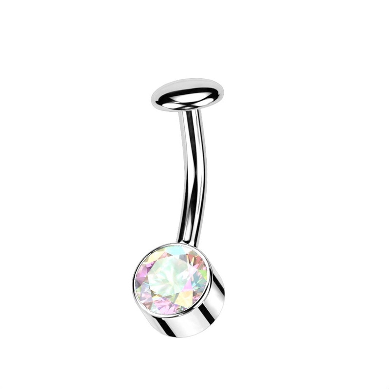 Threadless 5mm Convex Base Bezel Set CZ Crystal Floating Belly Button Ring – F136 Implant Grade Titanium Purple