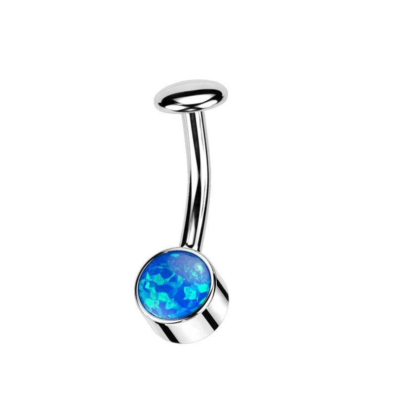 Threadless 5mm Convex Base Bezel Set Synthetic Opal Floating Belly Button Ring – F136 Implant Grade Titanium Blue