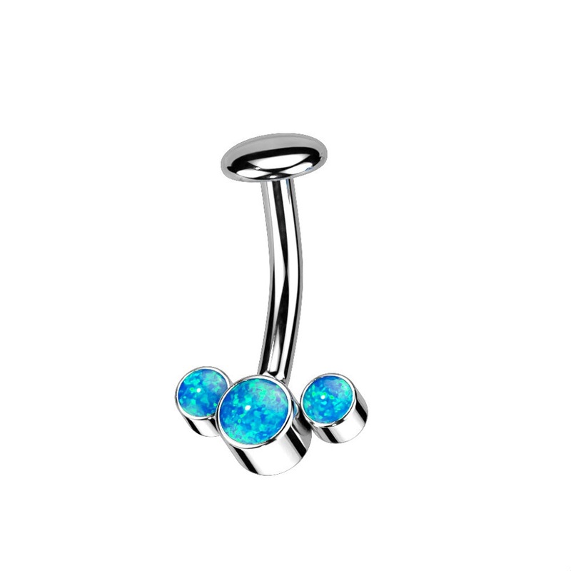Threadless 5mm Convex Base Triple Synthetic Opal Fan Floating Belly Button Ring – F136 Implant Grade Titanium Blue