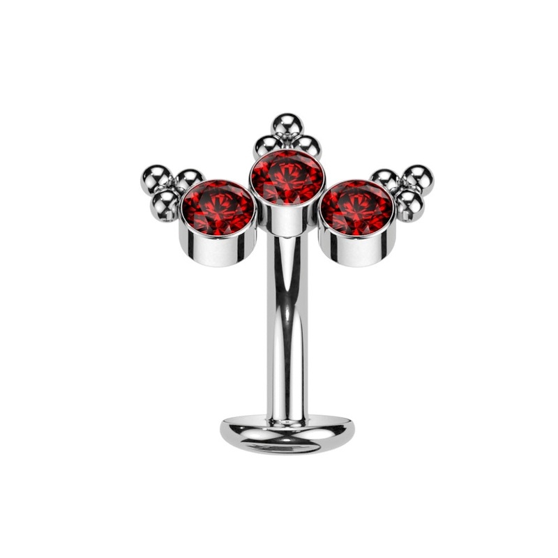Threadless Convex Base CZ Crystal Curve with Ball Clusters Floating Belly Button Ring – F136 Implant Grade Titanium Red