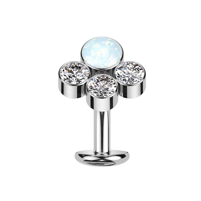 Threadless Convex Base Synthetic Opal and CZ Crystal Cluster Floating Belly Button Ring – F136 Implant Grade Titanium White