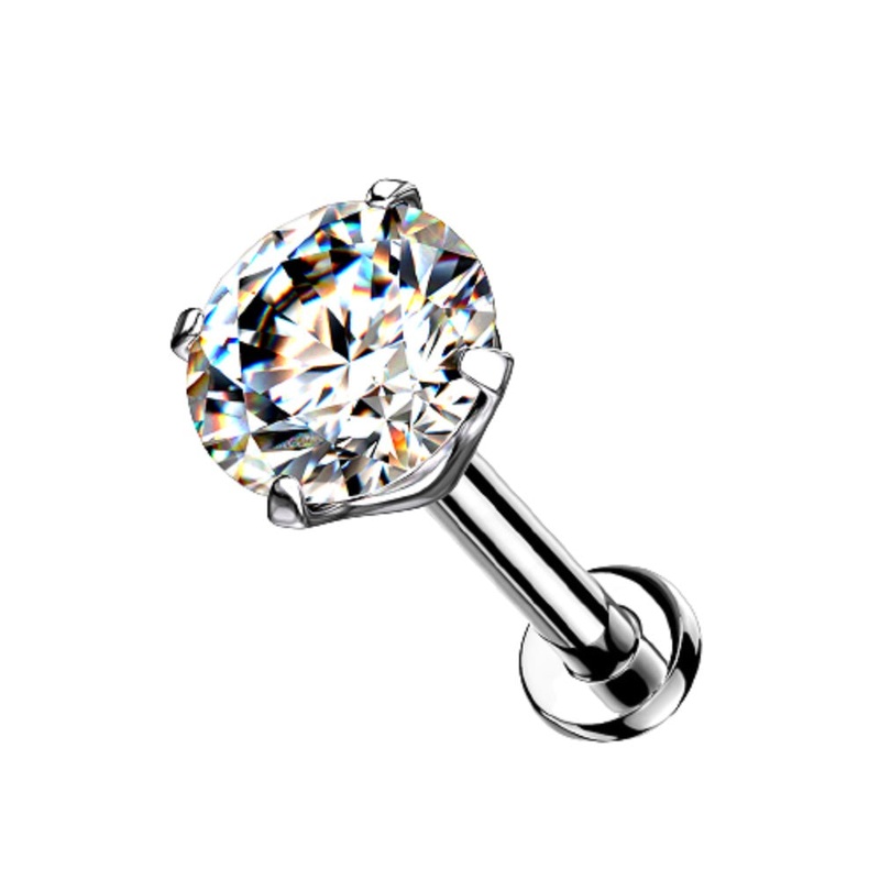 Threadless Push-in Prong Set CZ Crystal Top Flat Back Stud – G23 Implant Grade Titanium 0.8mm (20GA)