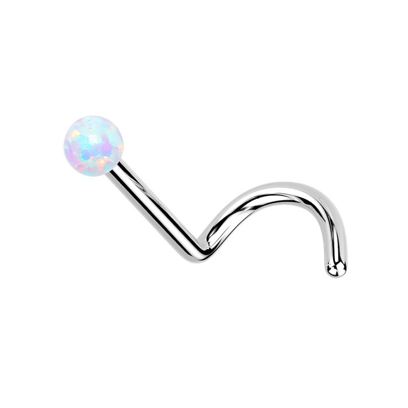 Threadless Push In Synthetic Opal Ball Top Nose Screw – F136 Implant Grade Titanium White