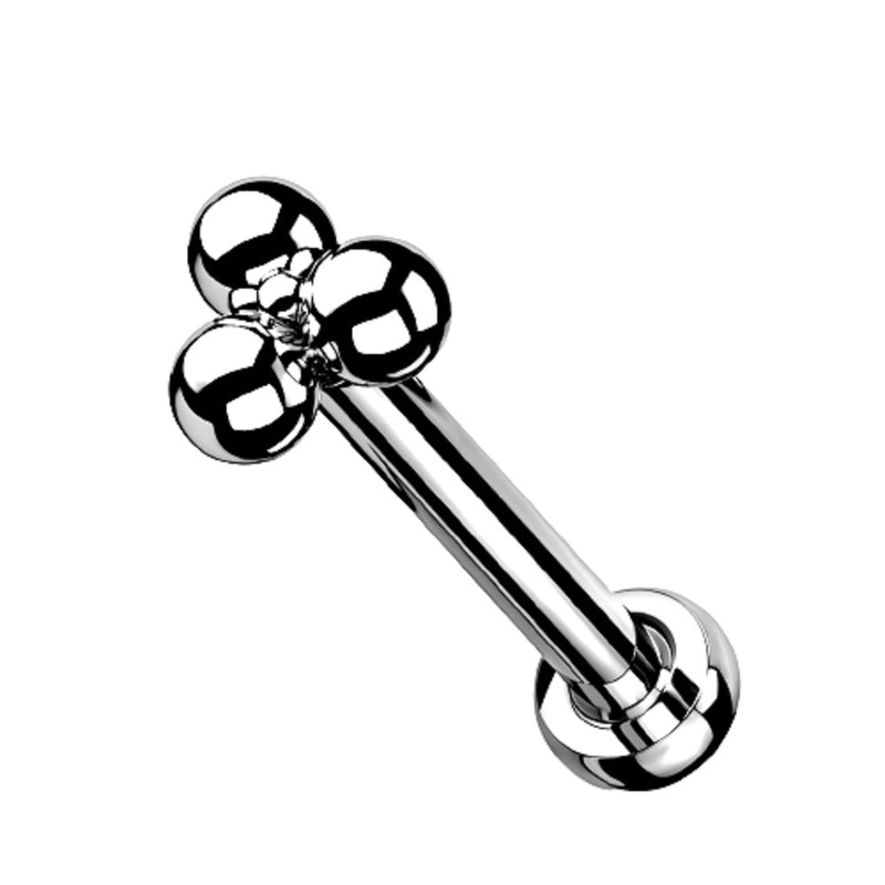 Threadless Push-in Triple Ball Cluster Flat Back Stud – G23 Implant Grade Titanium 1mm (18GA) 6mm (1/4″)