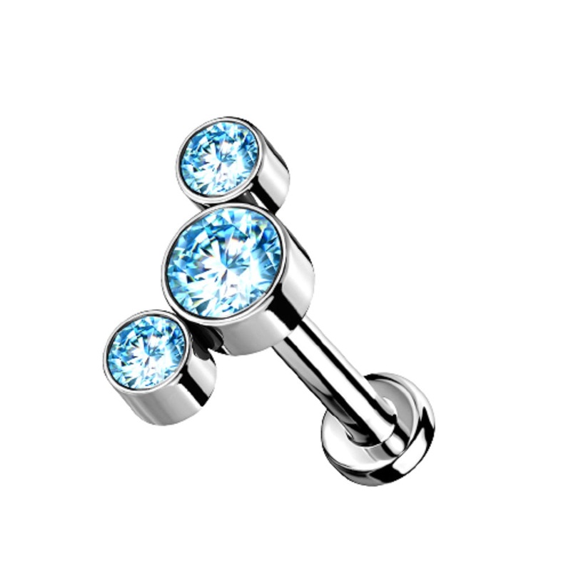Threadless Push-In Triple Round CZ Crystal Curved Flat Back Stud – G23 Implant Grade Titanium Aurora Borealis 1mm (18GA)