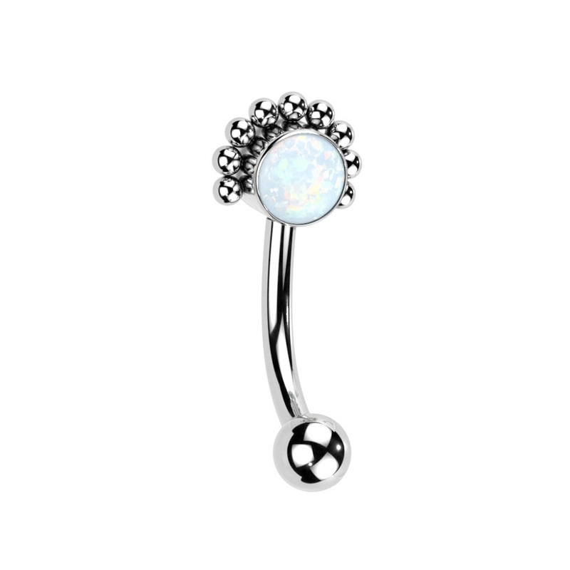 Threadless Synthetic Opal with Ball Edge Eyebrow Curved Barbell – F136 Implant Grade Titanium Blue