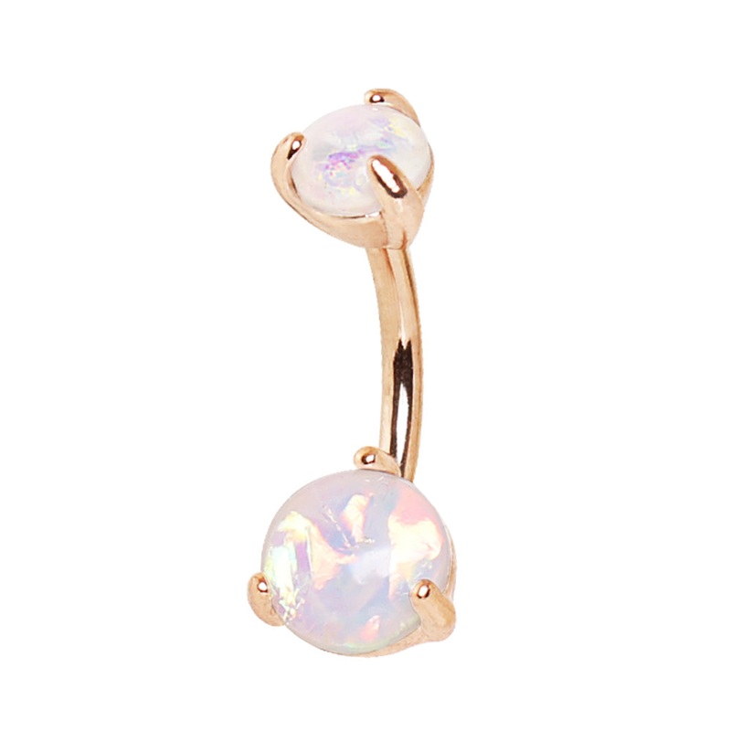 White Synthetic Opal Belly Button Ring – Rose Gold Plated Stainless Steel