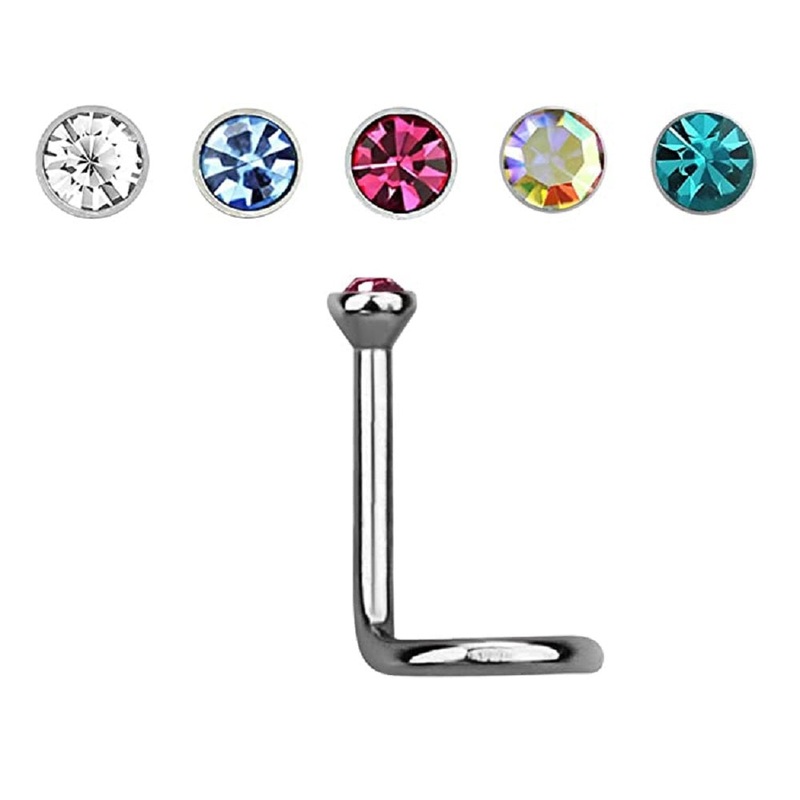 Bezel Set Crystal Top Nose Screw – EO Gas Sterilized G23 Implant Grade Titanium Aquamarine