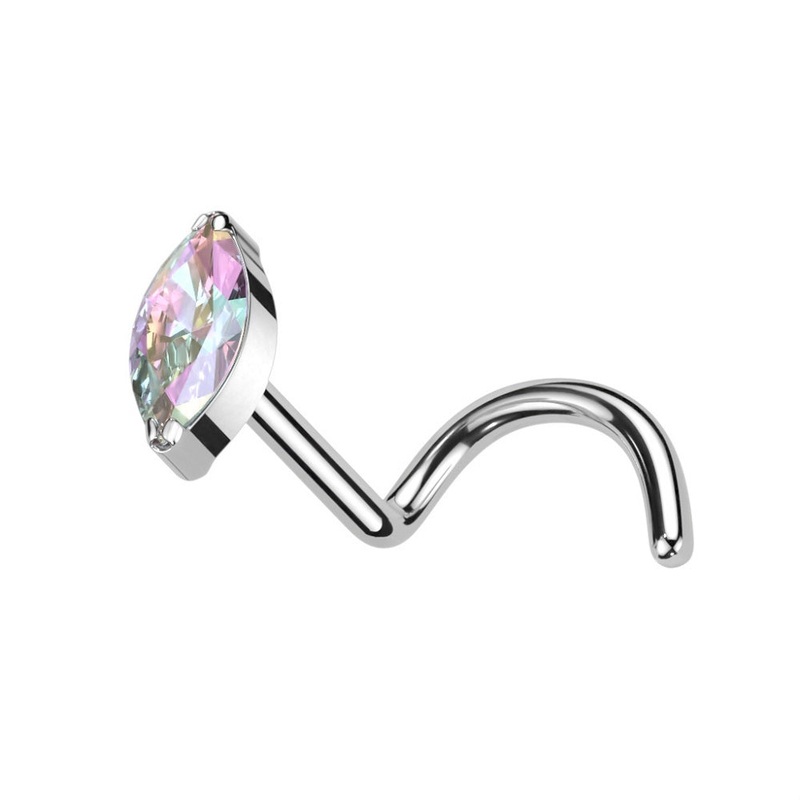 CZ Crystal Marquise Nose Screw – F136 Implant Grade Titanium Aurora Borealis
