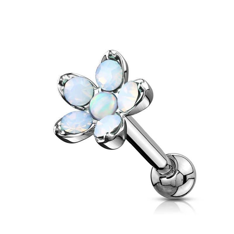 Synthetic Opal Flower Cartilage Tragus Stud – 316L Stainless Steel Blue