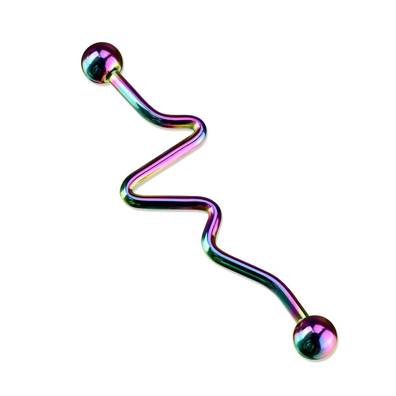 Zig Zag Industrial Barbell – 316L Surgical Steel Rainbow