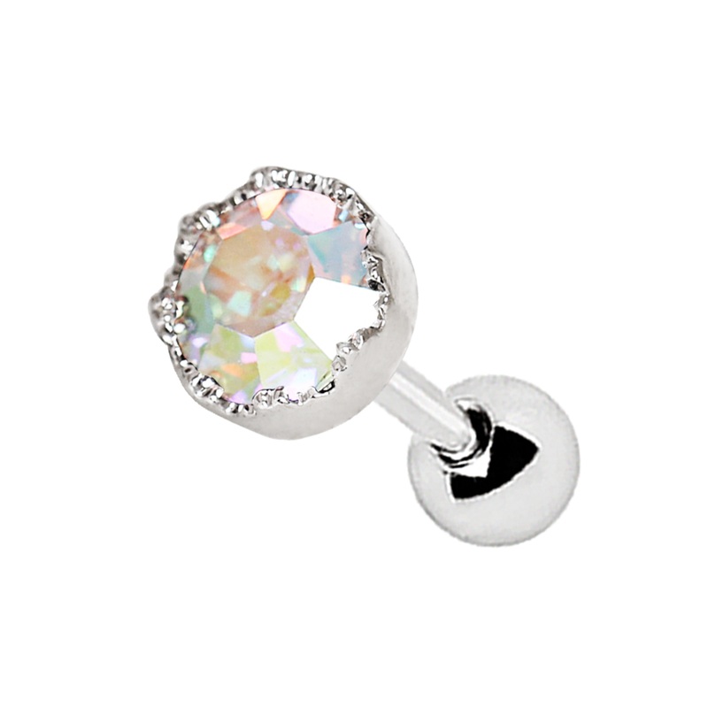 Adorned Aurora Borealis Crystal Cartilage Helix Tragus Stud Earring – 316L Stainless Steel